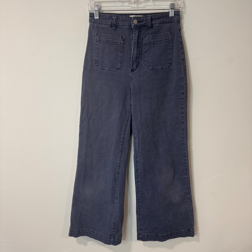 Rollas Womens High Rise Wide Leg Pants 27 Navy Blue Sailor Patch Pocket Cotton